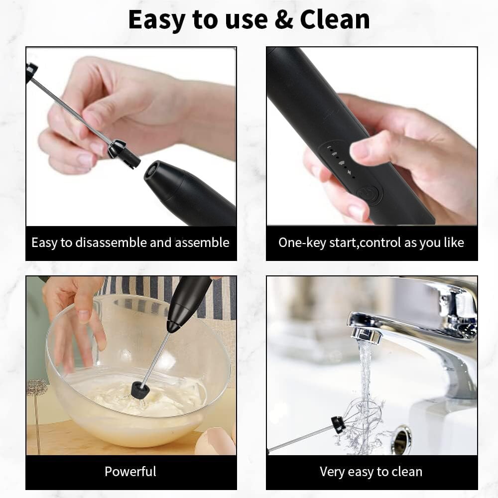 Milk Frother Wand Drink Mixer - Handheld Milk Frother Electric Whisk - Easy-Clean Stainless Steel Frother Wand & Mini Blender - Electric Coffee Frother for Milk Coffee Lattes