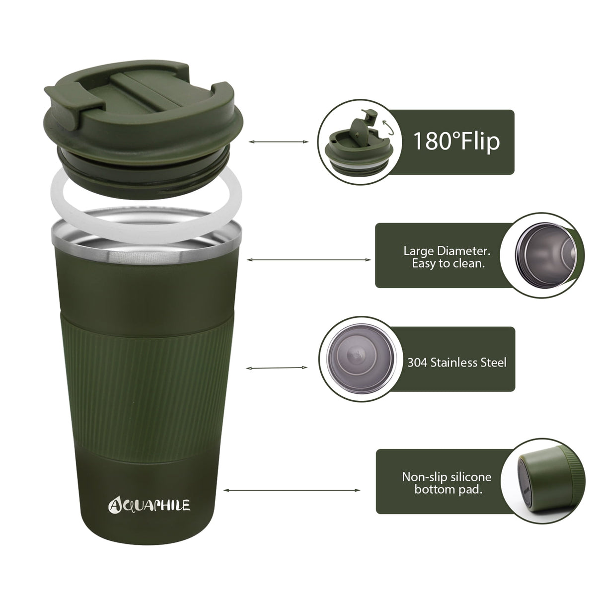 Aquaphile Vacuum Insulated Coffee Travel Mug - Double Walled Reusable Tumbler Cups Light Blue 17 Fluid Ounces