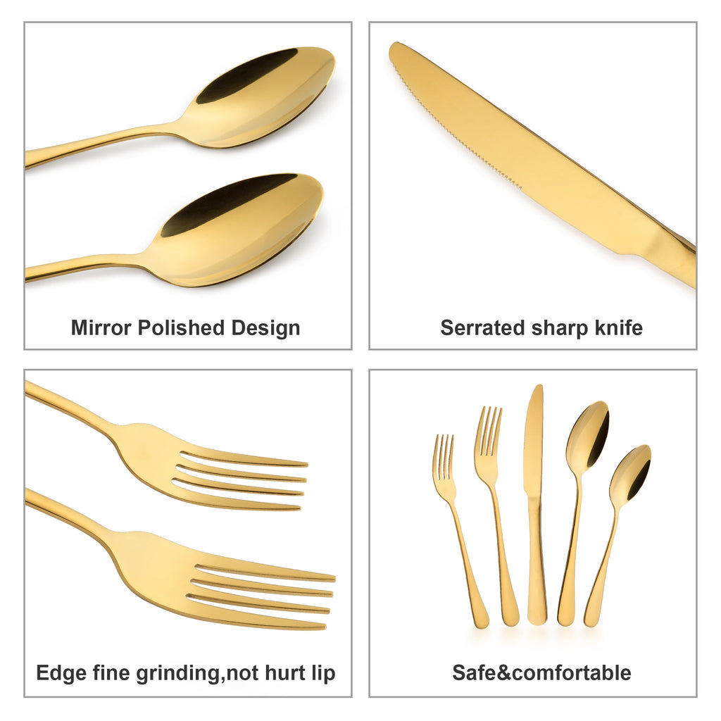 20 Piece Silverware Set, ENLOY Stainless Steel Solid Flatware Cutlery for 4, Modern & Elegant Design, High Quality Gift