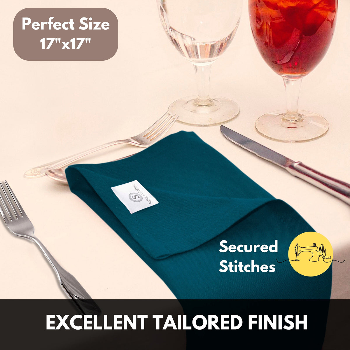 Softopia Cotton Dinner Table Fabric Napkins 17"x17", Set of 12 - Light Blue
