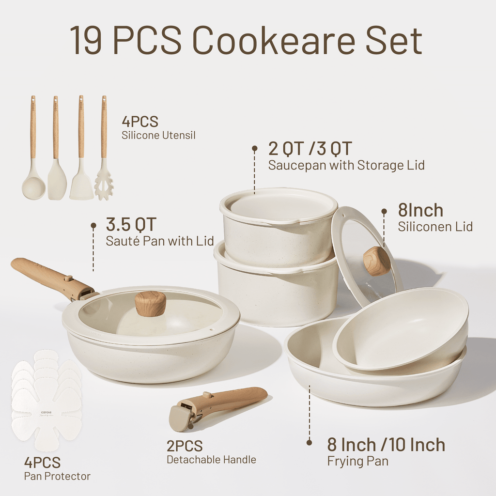 Carote 24-Piece Nonstick Cookware Set, Pots and Pans Set with Detachable Handle, Induction Compatible, Oven & Dishwasher Safe, Black