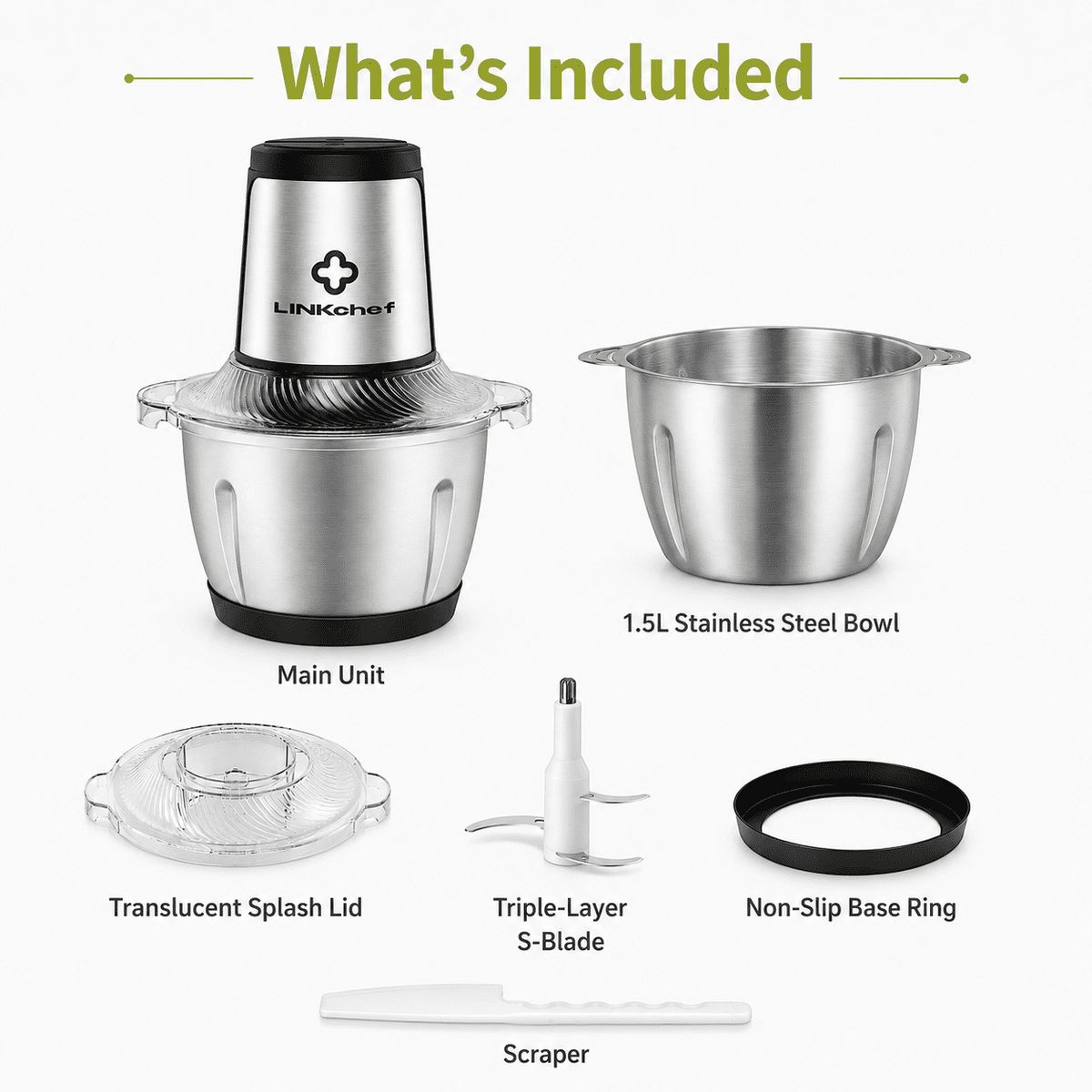 LINKChef 6-Cup Food Processor, Electric Food Chopper & Meat Grinder for Vegetables, Meat & Fruit，Dishwasher Safe