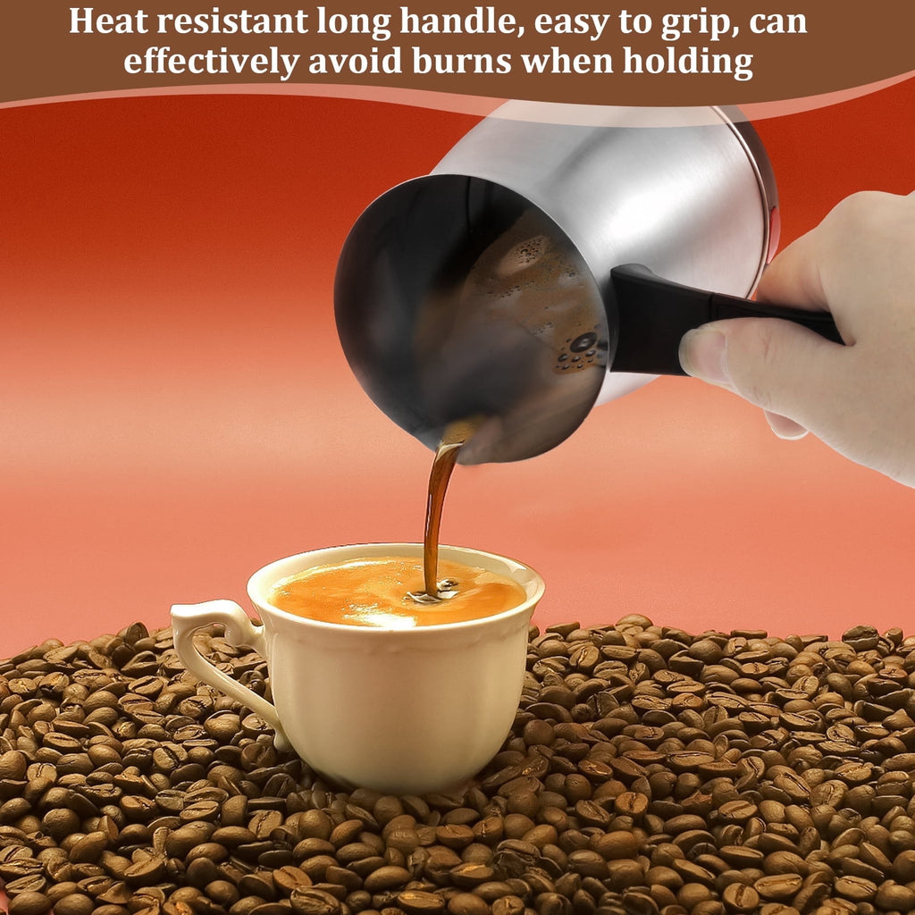FUYGRCJ Turkish Coffee Maker, 600ml Stainless Steel Electric Turkish Coffee Machine, 5 to 6 Cups Capacity Greek Coffee Machine with Ergonomic Handle, Enduring Fast Heating 110V Turkish Coffee Maker