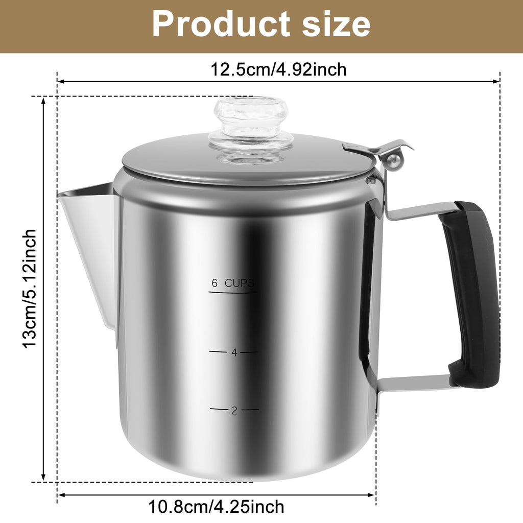 Jetcloudlive Stainless Steel Coffee Percolator 6-Cup Camping Coffee Pot with Glass Knob Portable Percolator Coffee Pot for Campfire or Stove Top Coffee Making