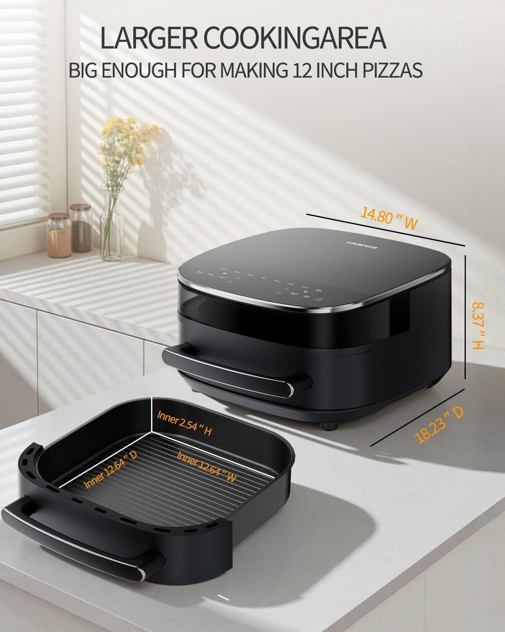 EDENPEER 11-in-1 Extra Large 6 QT Air Fryer Fits 12" Pizza or Steaks, 450°F Dual Heat Source Technology with Superior Airflow, Smart Digital Fryer with Cooking Basket, Whisper-Quiet