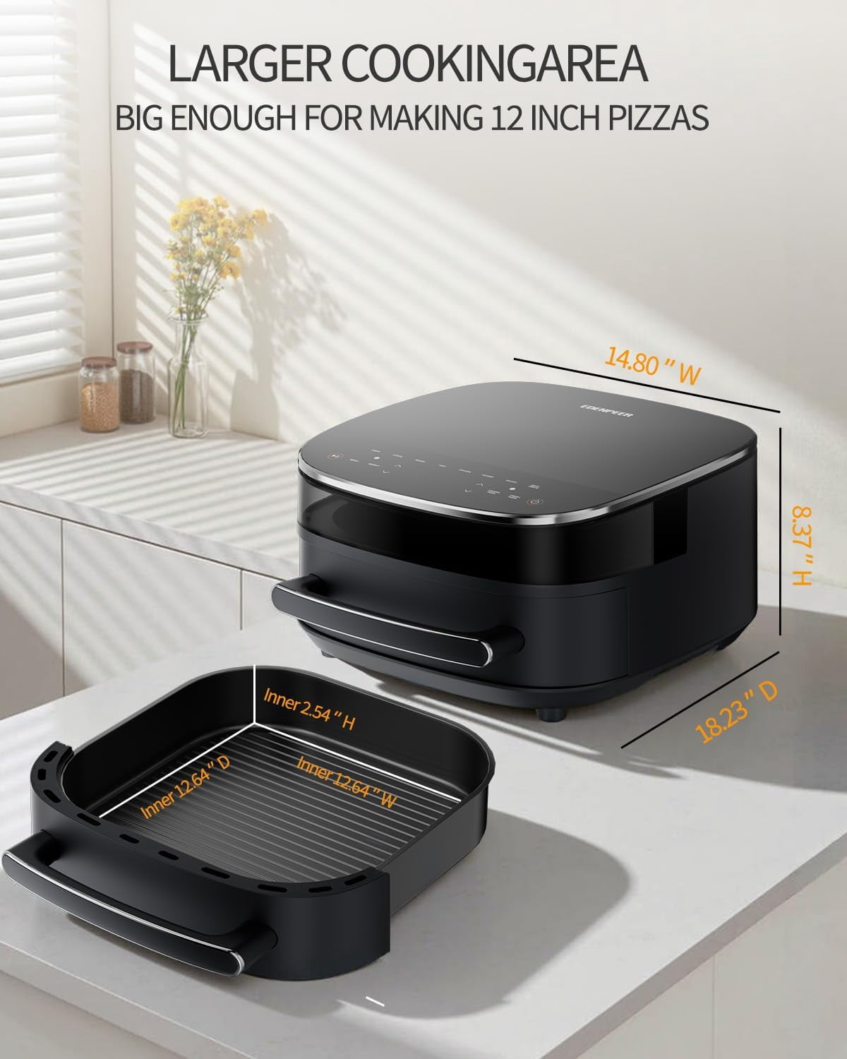 EDENPEER 11-in-1 Extra Large 6 QT Air Fryer Fits 12" Pizza or Steaks, 450°F Dual Heat Source Technology with Superior Airflow, Smart Digital Fryer with Cooking Basket, Whisper-Quiet