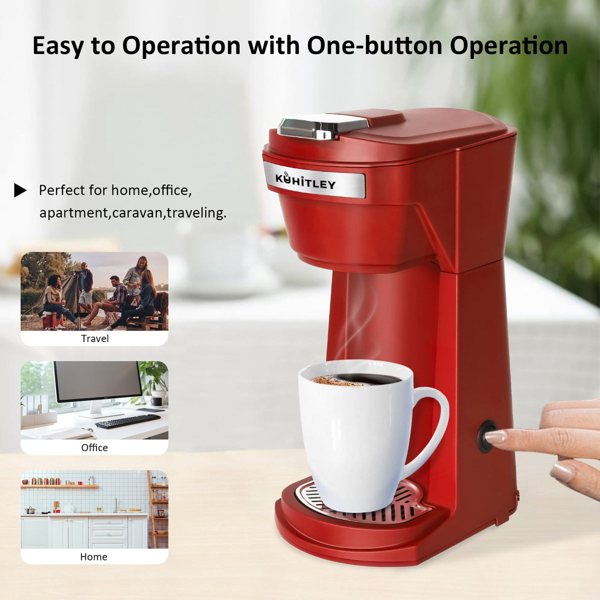 2 in 1 Single Serve Coffee Maker for K Cup Pods & Ground Coffee, Mini K Cup Coffee Machine with 6 to 14 oz Brew Sizes, Single Cup Coffee Brewer with One-Press Fast Brewing, Reusable Filters,Black