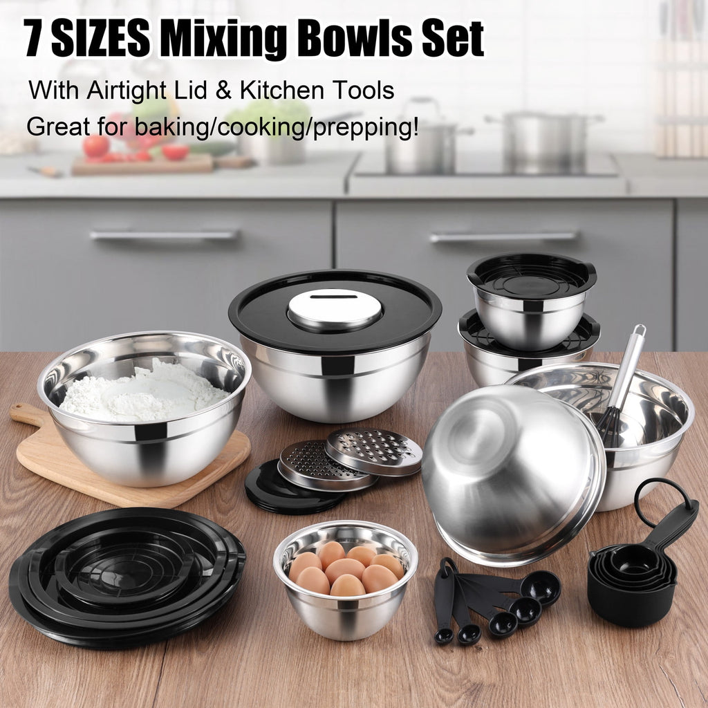 Mixing Bowls with Lids Set of 5, Vesteel Stainless Steel Mixing Bowls Metal Nesting Salad Bowls, Size 4.5, 3, 1.5, 1, 0.7 QT Great for Cooking, Baking, Serving - Multi-Color