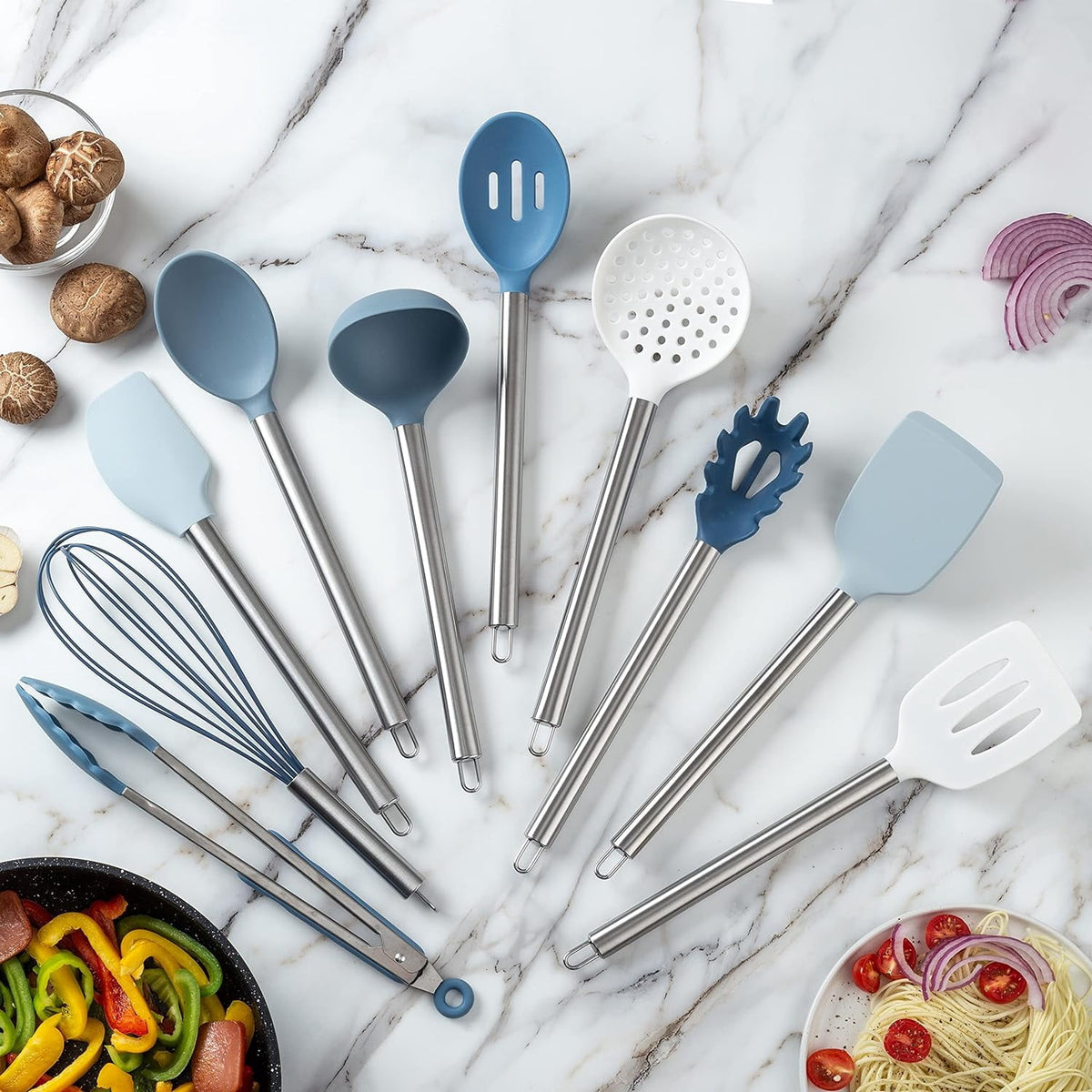 COOK WITH COLOR Kitchen Utensils Set, 10-Piece Cooking Utensils with Holder, Teal
