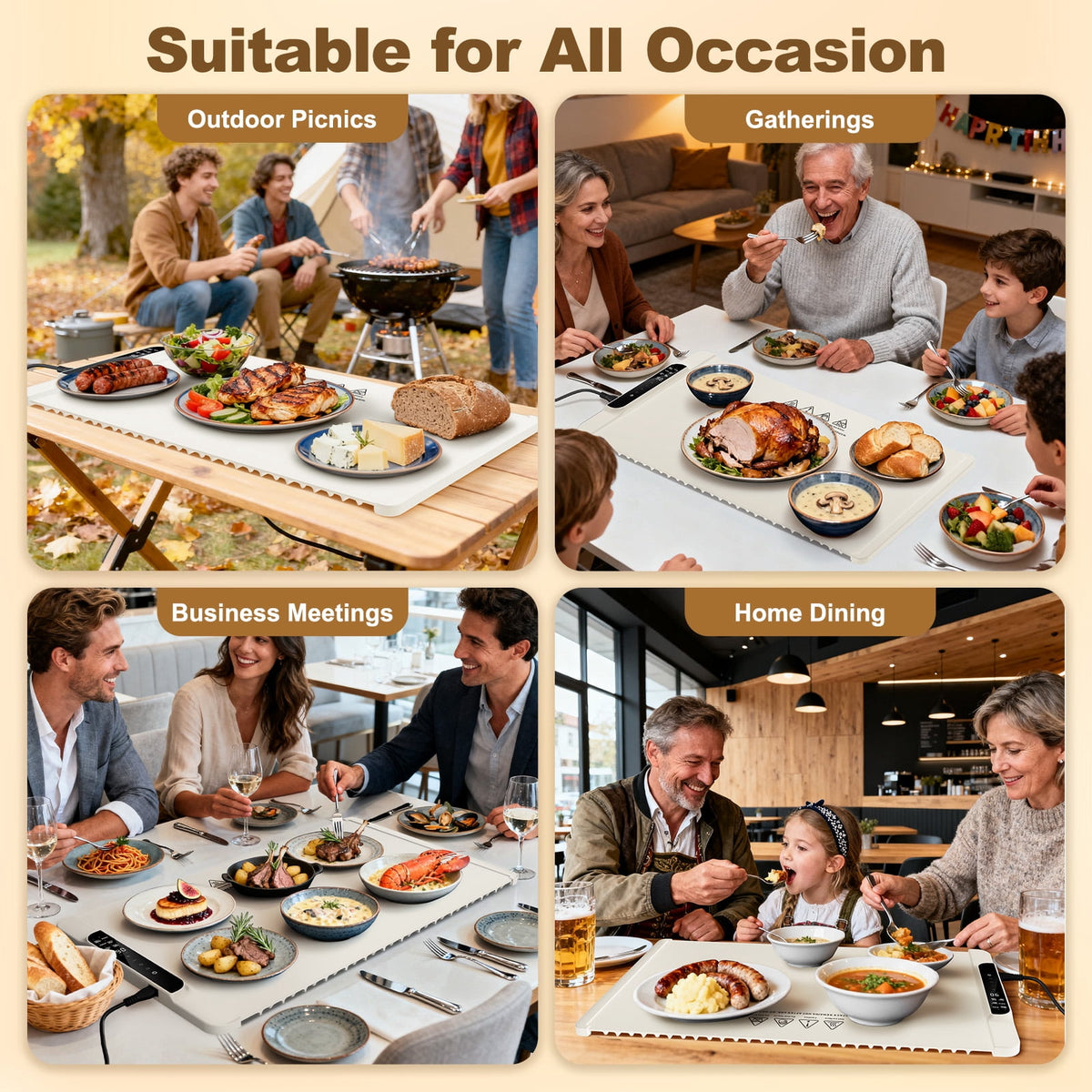 Electric Warming Tray, Warming Mat for Food , Portable Large Food Warmers Mat for Buffets Parties,Full Surface Fast Heating,6 Temperature Setting,Auto Shut-Off