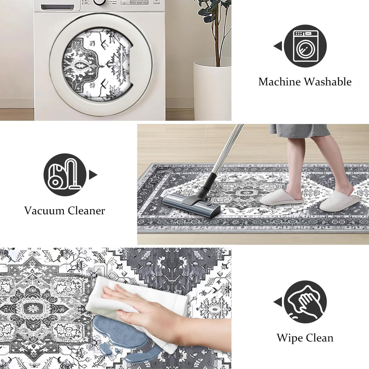 TECHVIDA Kitchen Rug Set 3 Piece,Non Slip Machine Washable Kitchen Mats, Farmhouse Hallway Doormat for Home Floor and Living Room,Gray