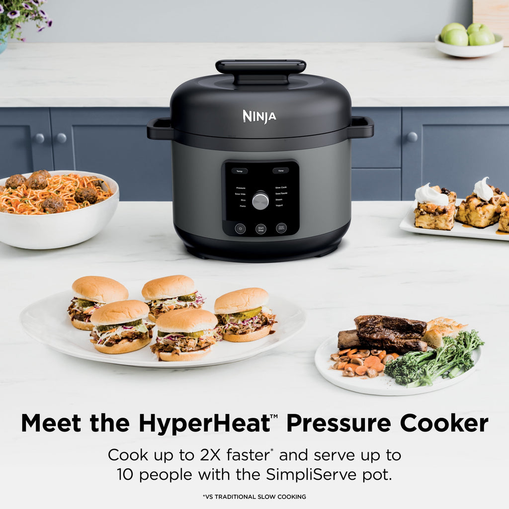 Ninja HyperHeat 8-in-1 Electric Pressure Cooker with SimpliServe Pot — 6.5 Qt, Cooks Up to 2X Faster, 1200W, Feeds 8–10, Sage Leaf