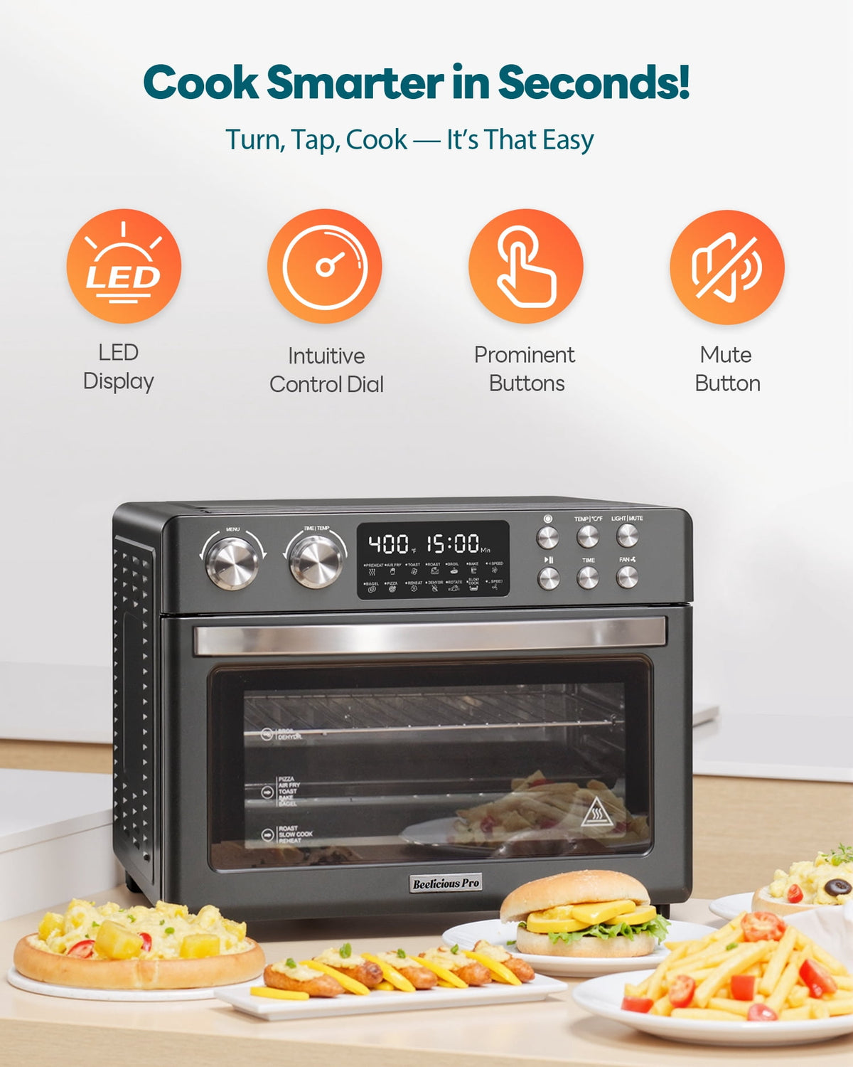 Air Fryer Toaster Oven Combo, 28Quart 12-in-1 Extra Large Countertop Convection Oven with LED Display, Toast, Roast, Bake, Reheat, Broil & Steam , 7 Accessories+Recipe, Stainless Steel