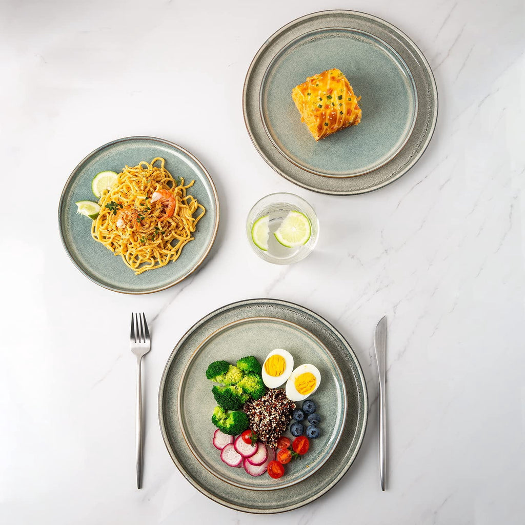AmorArc Ceramic Dinner Plates Set of 6,10.5 Inch Handmade Reactive Glaze Stoneware Plates,Large Rustic Shape Dinnerware Dish Set for Kitchen, Microwave & Dishwasher Safe,Scratch Resistant-Pearl White