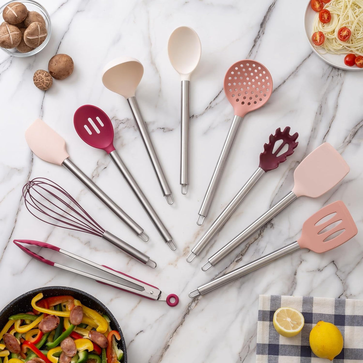 COOK WITH COLOR Kitchen Utensils Set, 10-Piece Cooking Utensils with Holder, Teal