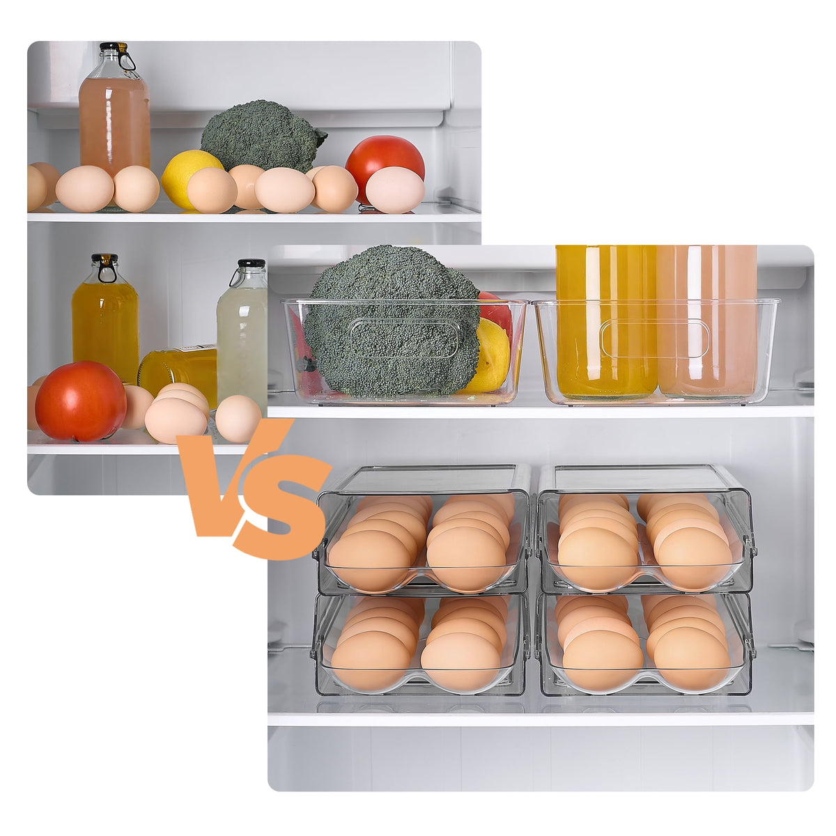 Sindcom Set of 10 Fridge Organizer, Refrigerator Organizing Bins with Handles, BPA-Free Clear Plastic Fridge Storage Containers