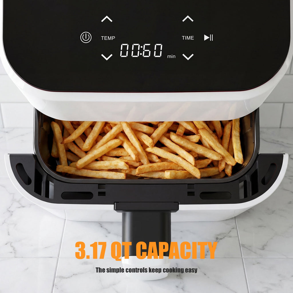 EDX 3 QT Digital Air Fryer, 800W Compact Countertop Air Fryer with Temperature Control, Black