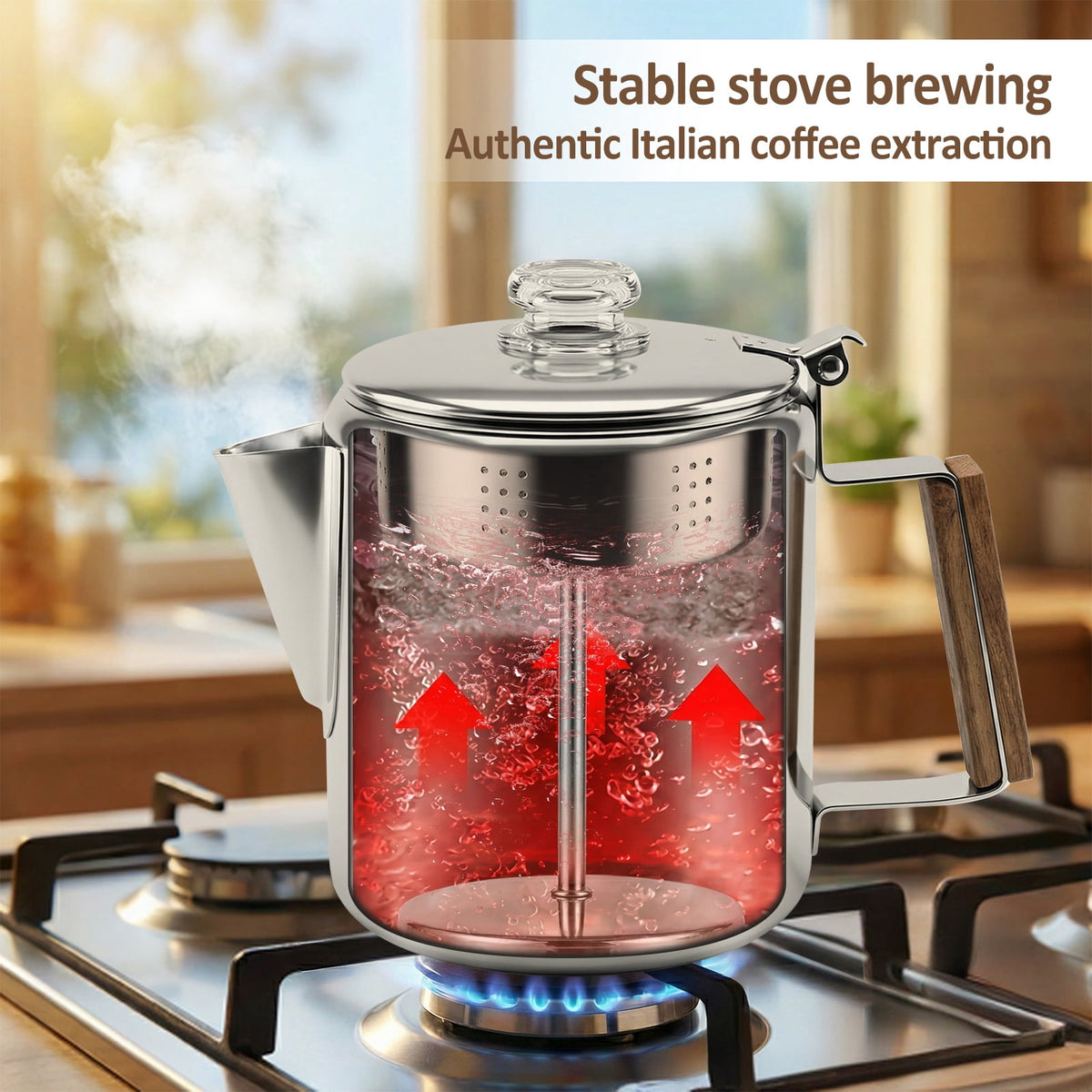 Jetcloudlive Stainless Steel Coffee Percolator 6-Cup Camping Coffee Pot with Glass Knob Portable Percolator Coffee Pot for Campfire or Stove Top Coffee Making