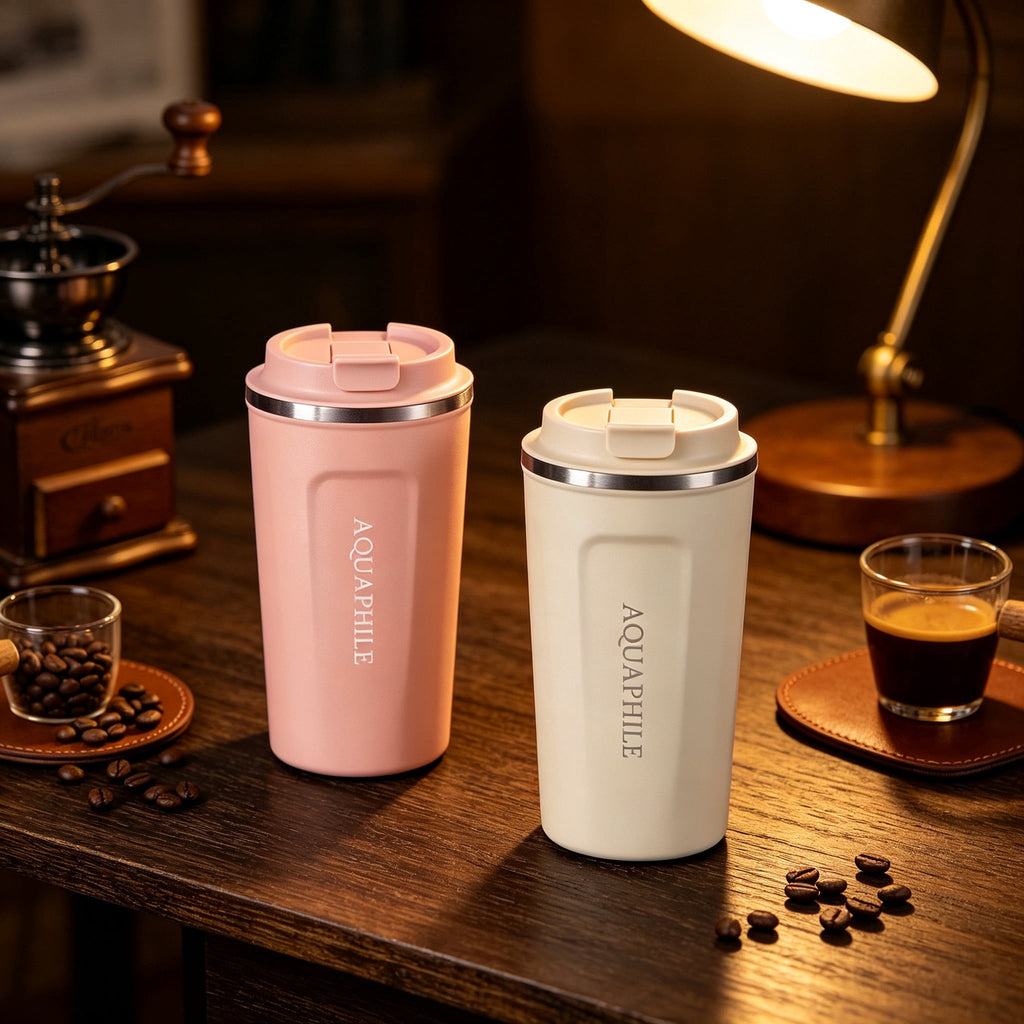 Aquaphile 17oz Coffee Mug to Go Stainless Steel Thermos Double Wall Insulated Coffee Cup Reusable Travel Mug with Leak proof Lid, White