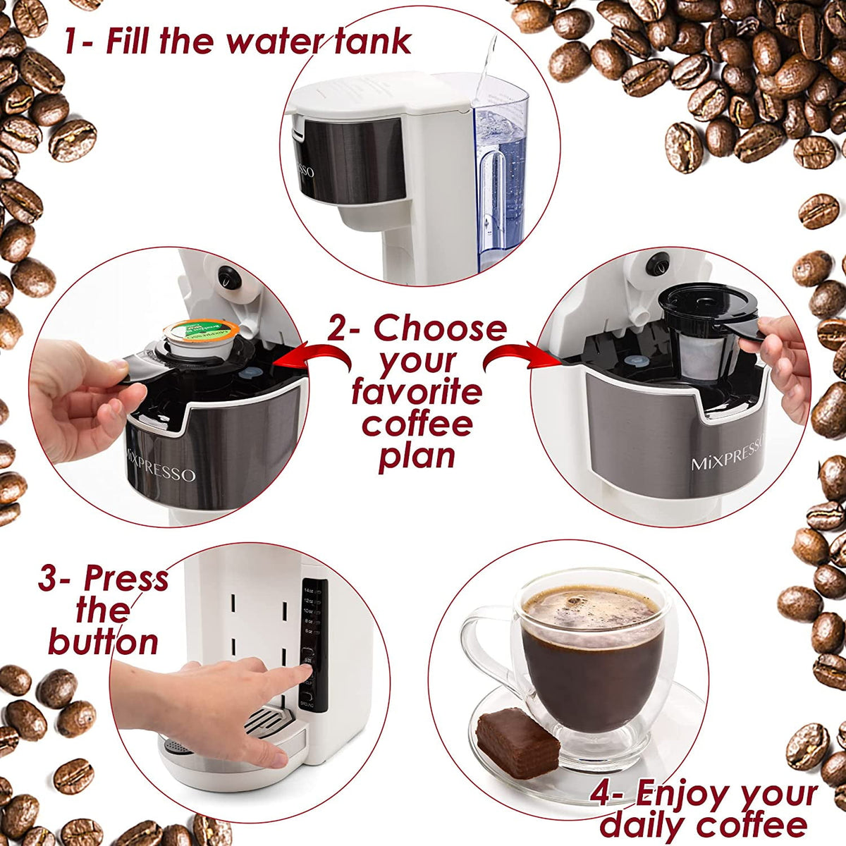 Mixpresso Single Serve Coffee Brewer, White