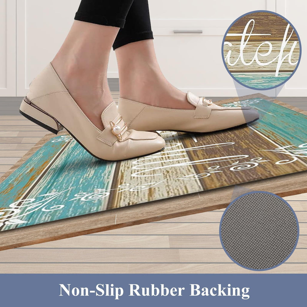 Findosom 2pcs Kitchen Rug Set, 18"x30"+18"x47" Non-slip Anti-Fatigue Kitchen Mats Farmhouse Waterproof Kitchen Runner,Ergonomic Comfort Cushioned Standing Mat for Floor,Home,Office,Sink,Laundry Blue