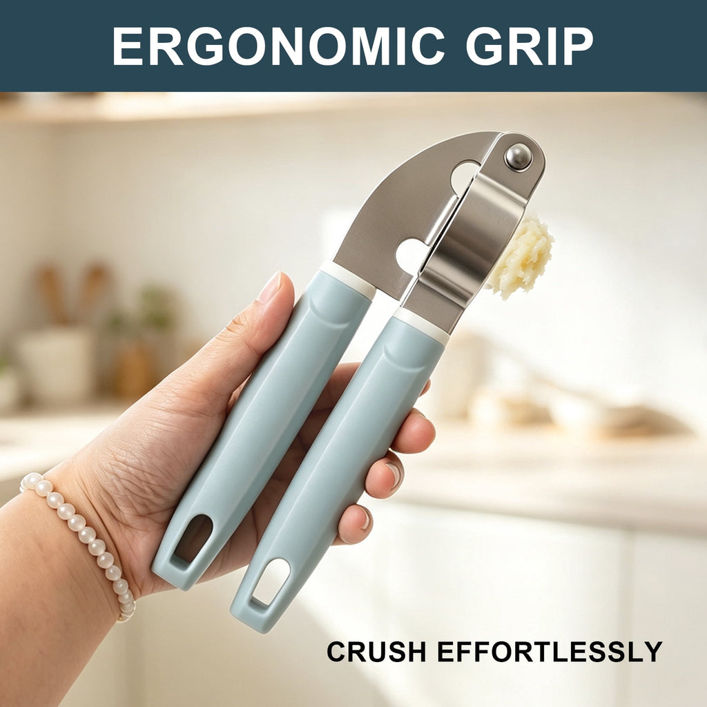 3-Piece Garlic Press Set with Silicone Peeler & Cleaning Brush, Stainless Steel Mincer for Garlic and Ginger, Easy Squeeze Kitchen Tool