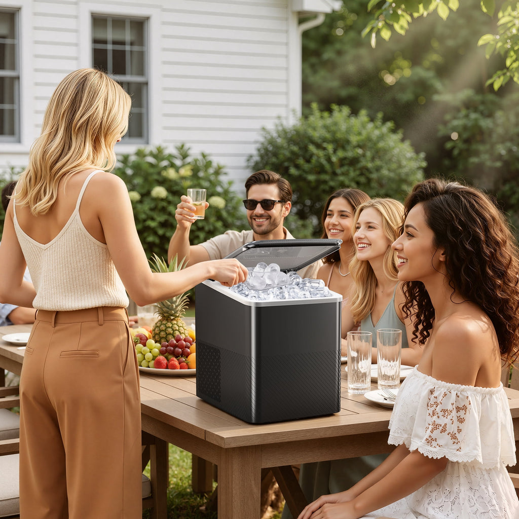 EUHOMY Portable Countertop Ice Maker, 26.5 lbs/24H, 2 Ice Sizes, Self-Cleaning, Grey
