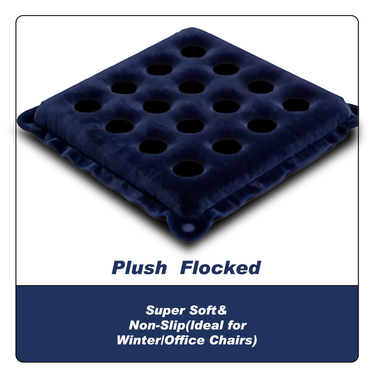 2 Pack Inflatable Seat Cushions,Pressure Relief 16 hole breathable Cushion,for Office Chairs,Car Seats,Wheelchair waterproof Cushions,with Air Pumps,Portable and Comfortable（Flocked Navy+PVC Beige)
