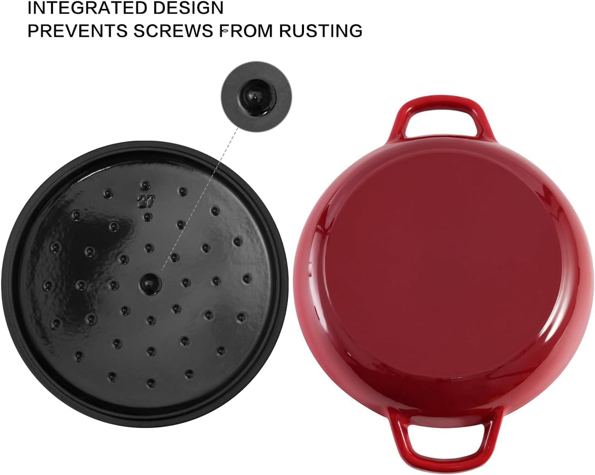 Flavehc Braiser Enameled Cast Iron Braiser 3 qt Braiser Pan with Lid Purple Shallow Cast Iron Casserole Braiser Pan with Handels