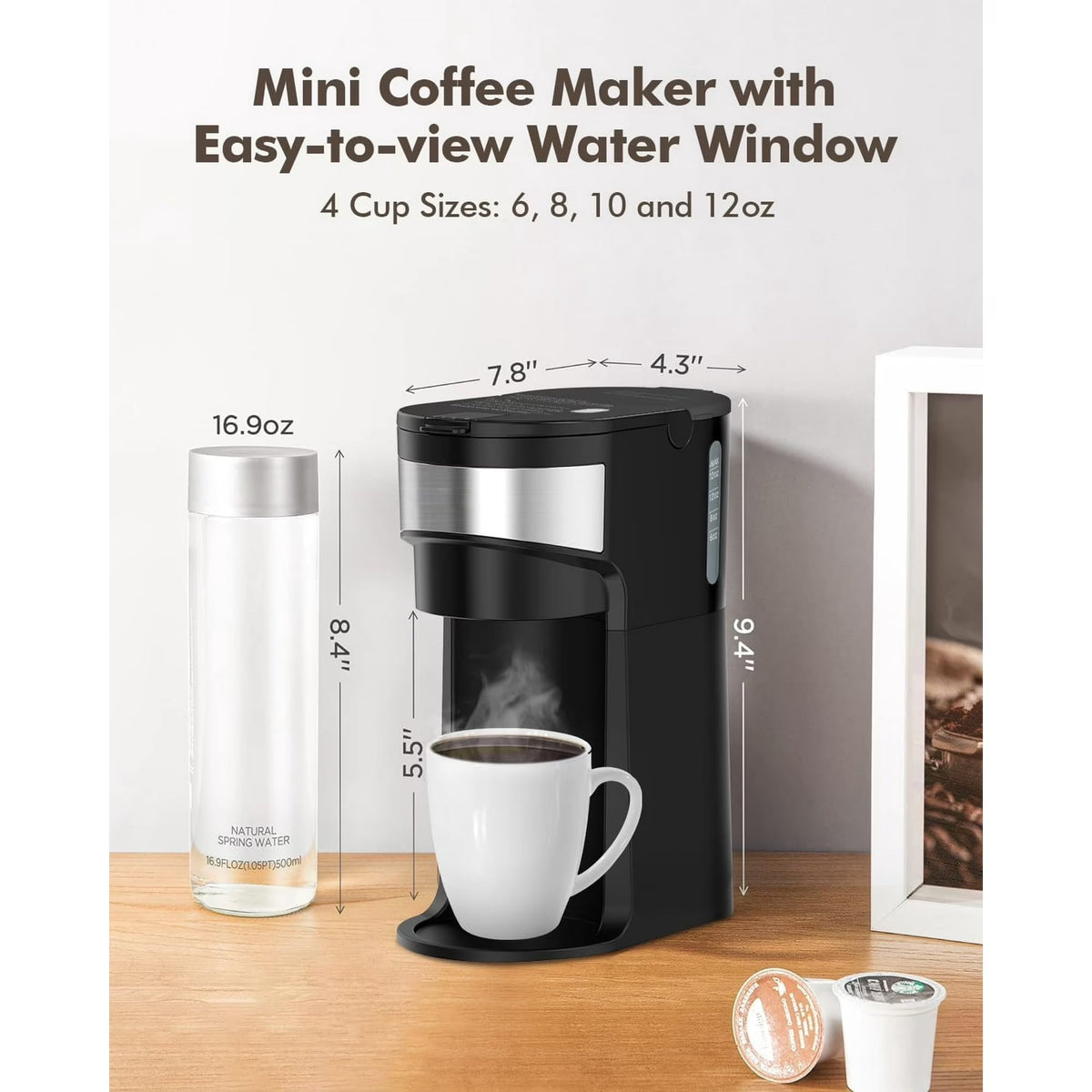 Jesslyn Single Serve Coffee Maker: Coffee Machine Compatible with K Cup Capsules & Grounds, Black
