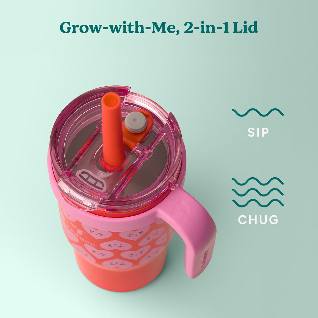 Reduce Coldee Kids Insulated Tumbler with Straw, 18oz Stainless Steel Spill-Proof Cup with Handle, Smiles