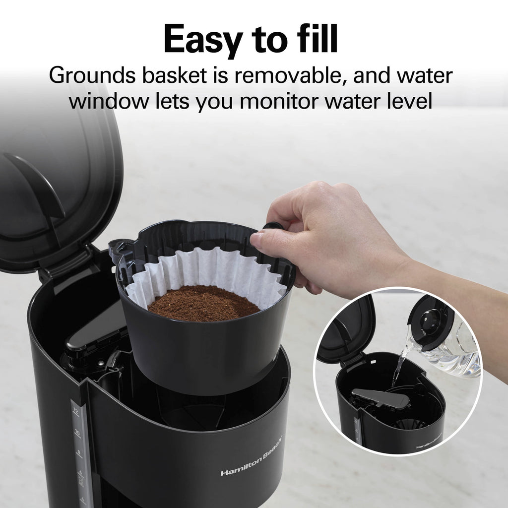 Hamilton Beach 12 Cup Programmable Coffee Maker, Glass Carafe, Matte Black