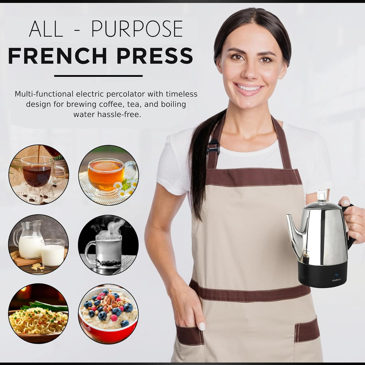 Mixpresso Percolator Coffee Pot Electric 10 Cup, Stainless Steel Coffee Maker, Coffee Percolator Electric With Keep Warm Function, 10 Cups Stainless Steel Perculator With Basket (Shiny Blue)