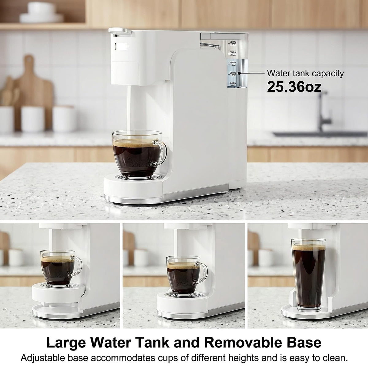 GVODE 4-in-1 Single Serve Coffee Maker, 3-Second Heat-Up, 20 Bar Hot and Iced Espresso Machine, White