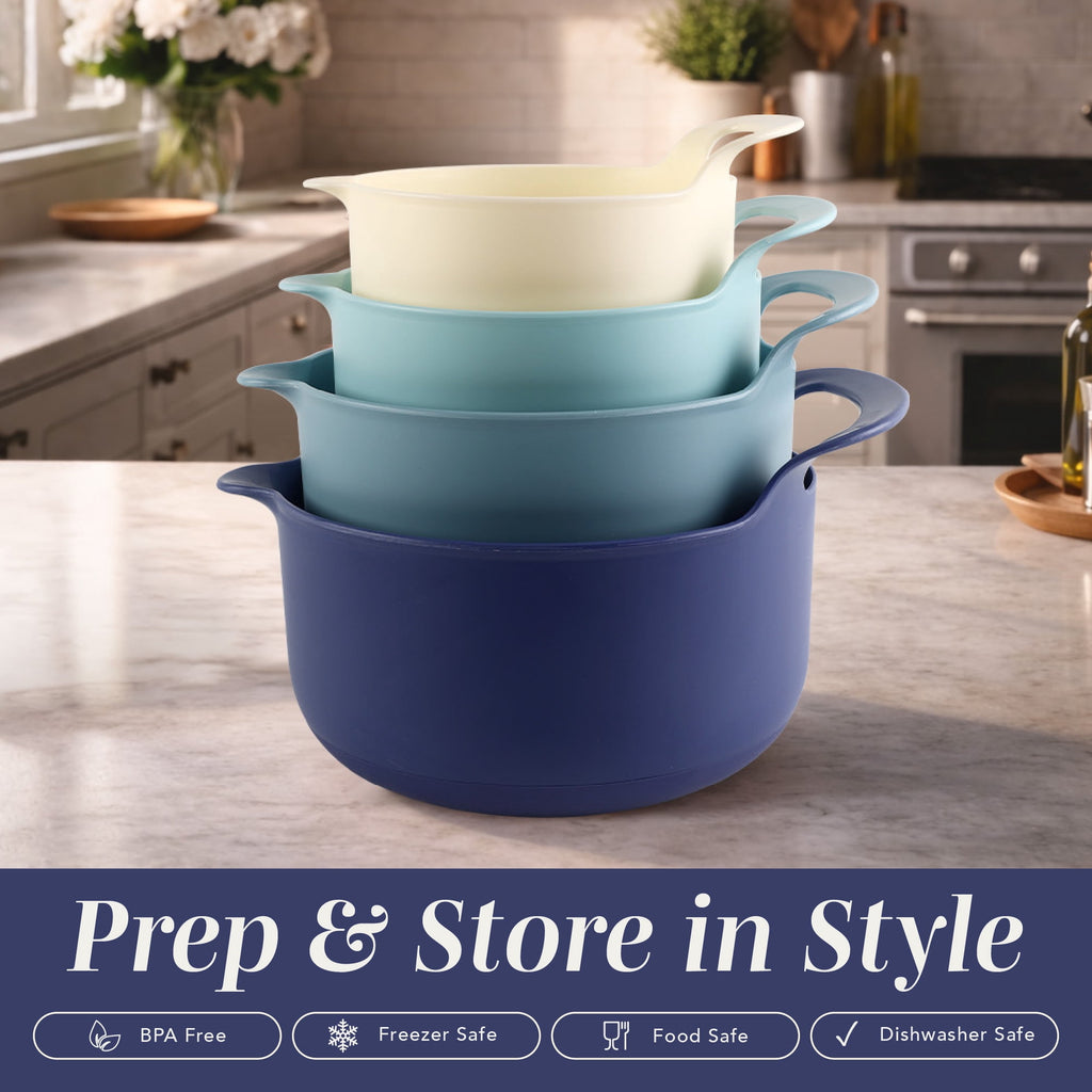 COOK WITH COLOR Mixing Bowls Set, 4-Piece Non-Slip Mixing Bowls with Pour Spouts & Handles, Black Speckled