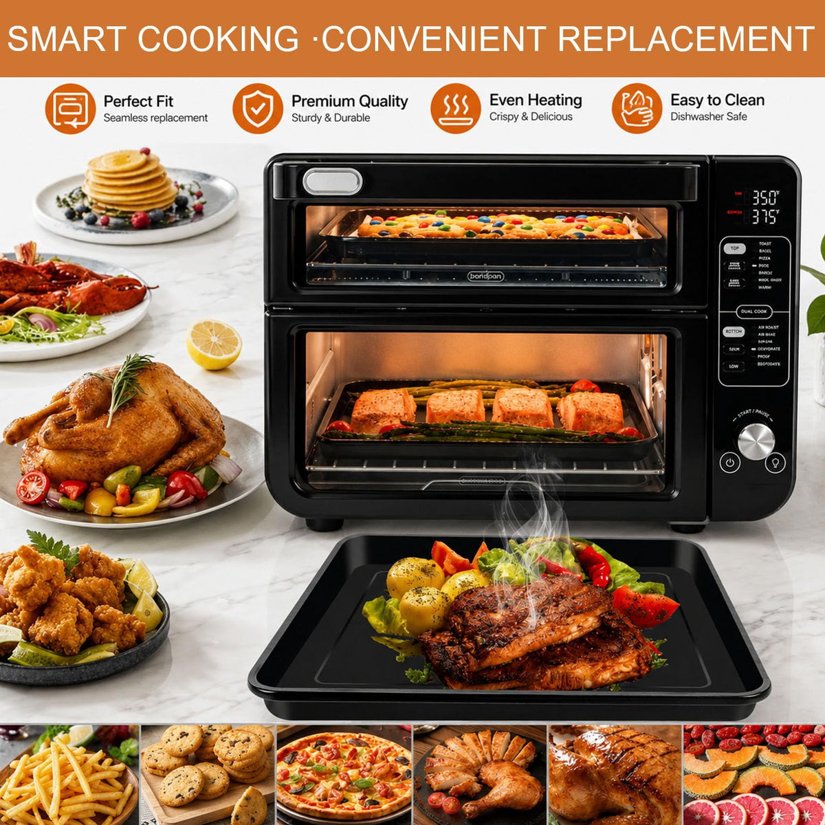 Air Fryer Replacement Parts for Ninja Flip Toaster Oven & Air Fryer SP151, 13.8''× 10.6'' Air Fryer Accessories Basket Grill Rack Crumb Tray Drip Pan