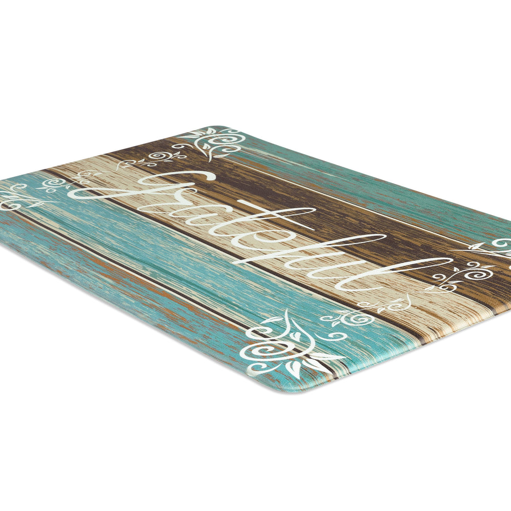 MeyJey Farmhouse Kitchen Rug Set of 2, Non-Slip Anti-Fatigue Waterproof Cushioned Mat for Kitchen, Dining & Laundry Room, 18"x30"+18"x48" Teal/Brown