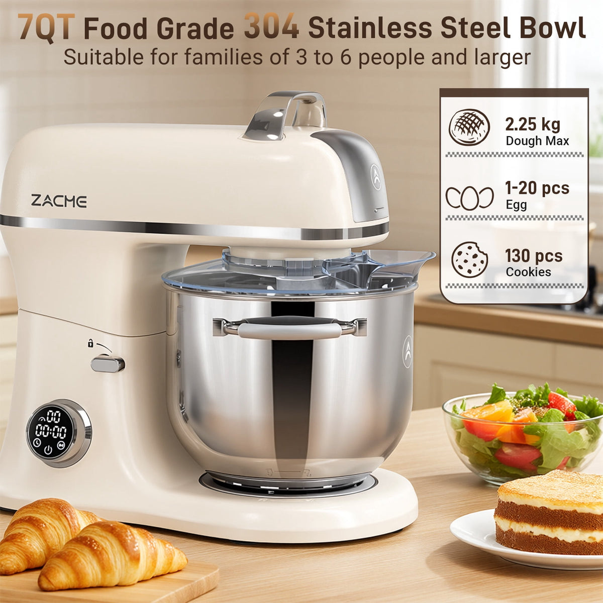 7QT Stand Mixer Aluminum Die Casting,650W 11 Speed Tilt-Head Kitchen Electric Stand Mixer, Household Food Mixer with Stainless Steel Bowl, Dough Hook, Whisk and Beater,Food Mixer for Baking, Cake