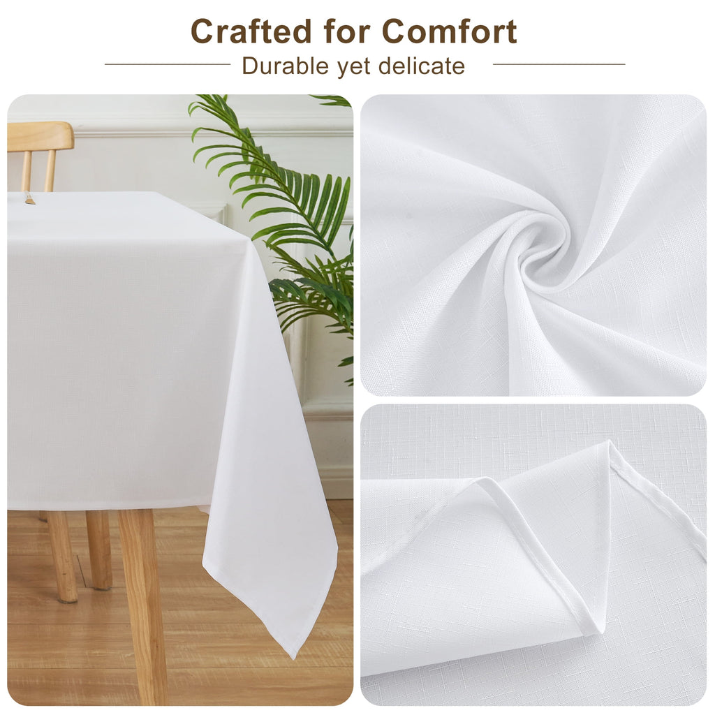 Inosoo Faux Linen Textured Rectangle Tablecloth - 60 x 84 inch Waterproof & Machine Washable Linen-Look Cloth Table Cover, White