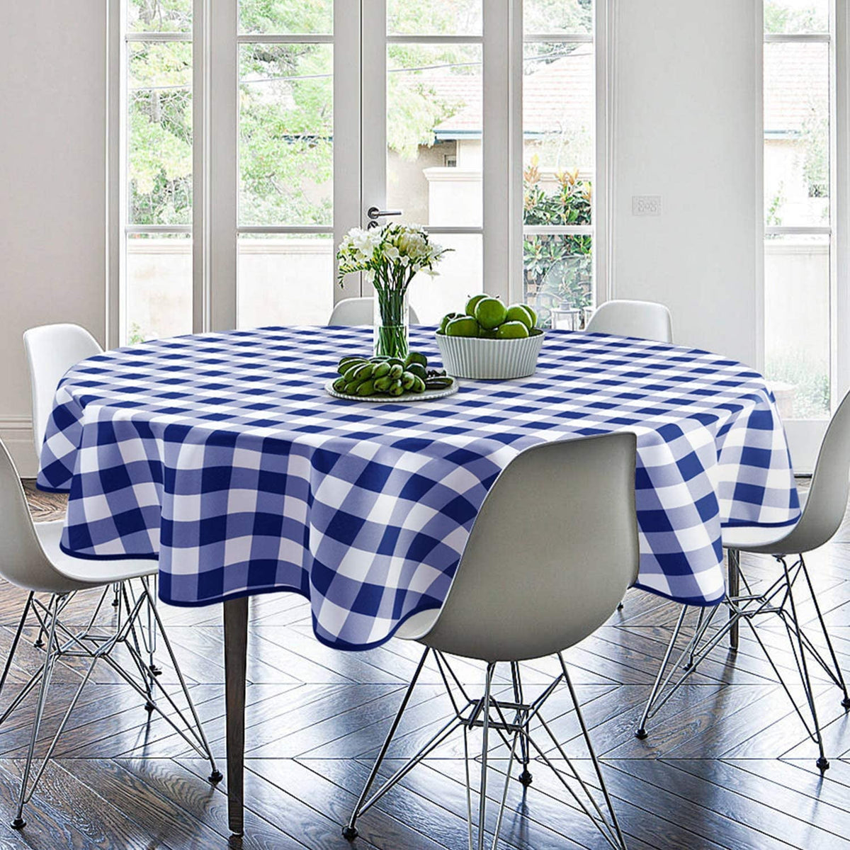 Hiasan Checkered Round Tablecloth 60 Inch - Waterproof Stain and Wrinkle Resistant Washable Fabric Table Cloth for Dining Room Party Outdoor Picnic, Black and White