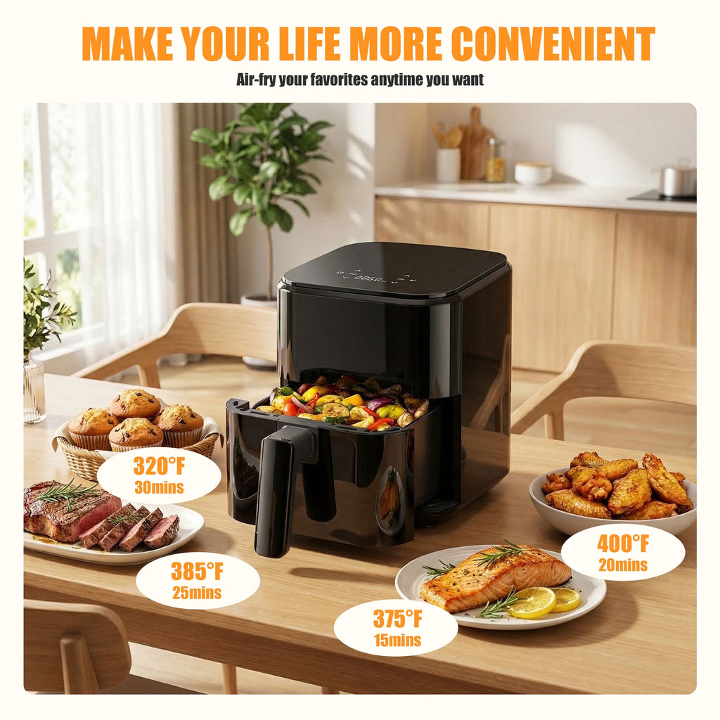EDX 3 QT Digital Air Fryer, 800W Compact Countertop Air Fryer with Temperature Control, Black