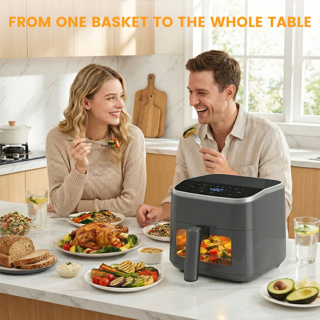 EDX 4QT Air Fryer, 1500W Digital Touchscreen with 8 Presets, Visible Window, Flip Reminder, Nonstick Dishwasher-Safe Basket, Black