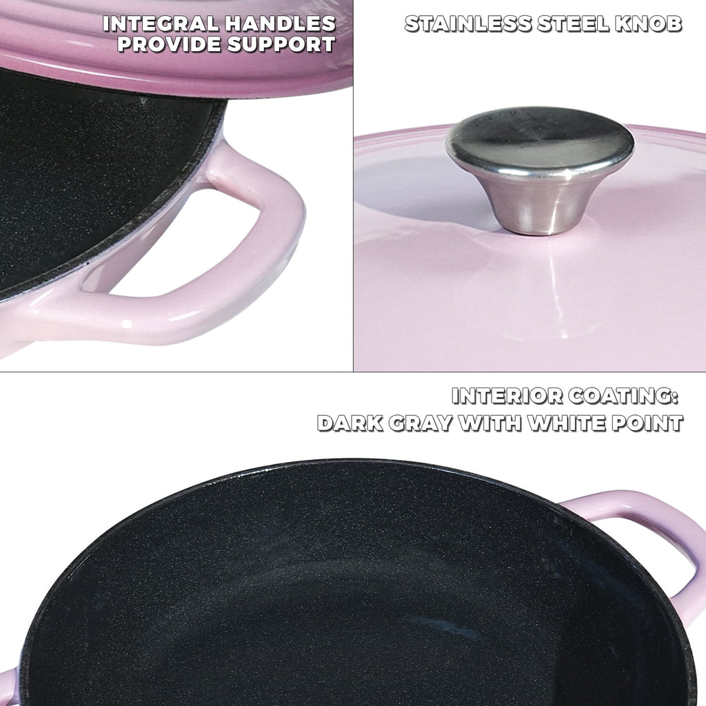 Flavehc Braiser Enameled Cast Iron Braiser 3 qt Braiser Pan with Lid Purple Shallow Cast Iron Casserole Braiser Pan with Handels