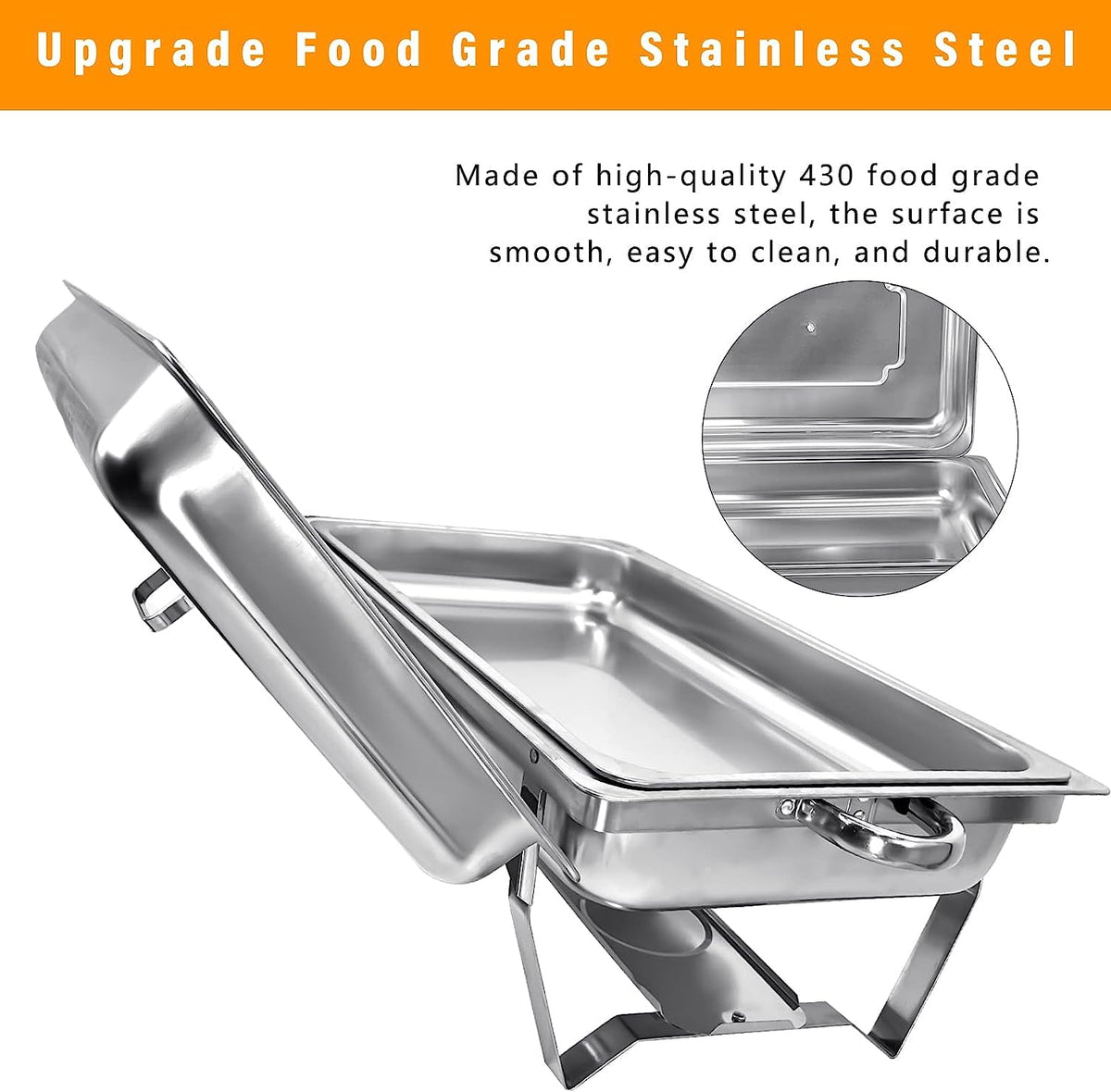 Jacgood Chafing Dish Buffet Set 4 Pack 8QT Full Pan Stainless Steel Food Warmer Chafer Complete Set with Water Pan, Chafing Fuel Holder for Home Party, Buffets, Wedding, Banquet, Catering Events