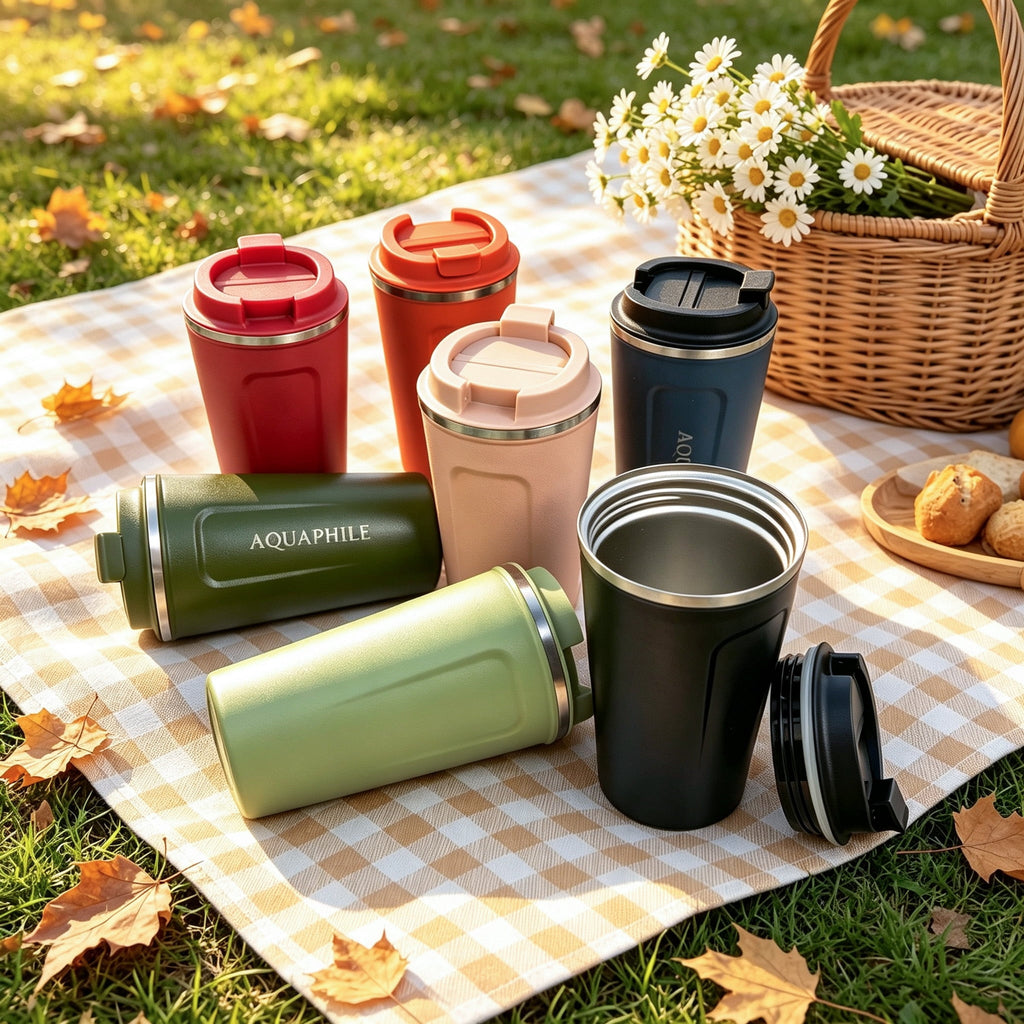 Aquaphile 17oz Coffee Mug to Go Stainless Steel Thermos Double Wall Insulated Coffee Cup Reusable Travel Mug with Leak proof Lid, White