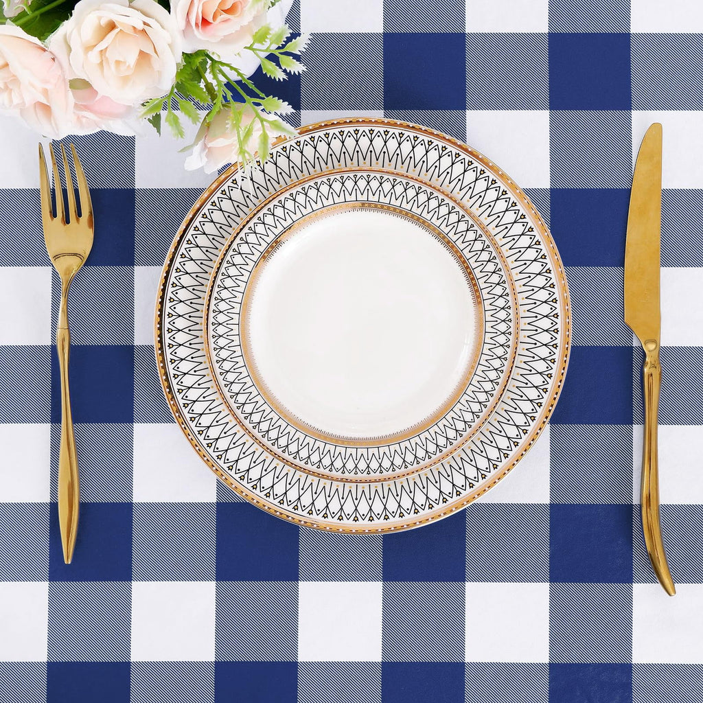 decorUhome Rectangle Tablecloth, Waterproof Vinyl Flannel Backed Table Cloth, Buffalo Wipeable Plastic Table Cover for Kitchen and Outdoor, Black and White, 60" x 84"