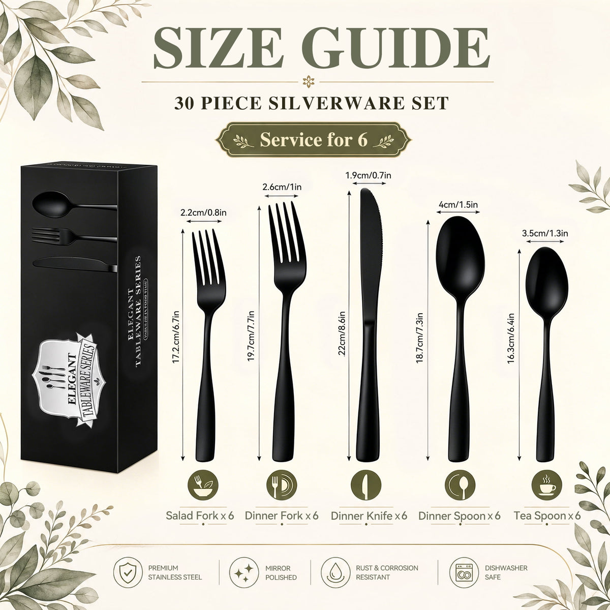 TINANA Silverware Sets, 30 PCS Flatware Set for 6, Premium Stainless Steel Cutlery Utensil Set Mirror Polished Forks and Spoons, Dishwasher Safe