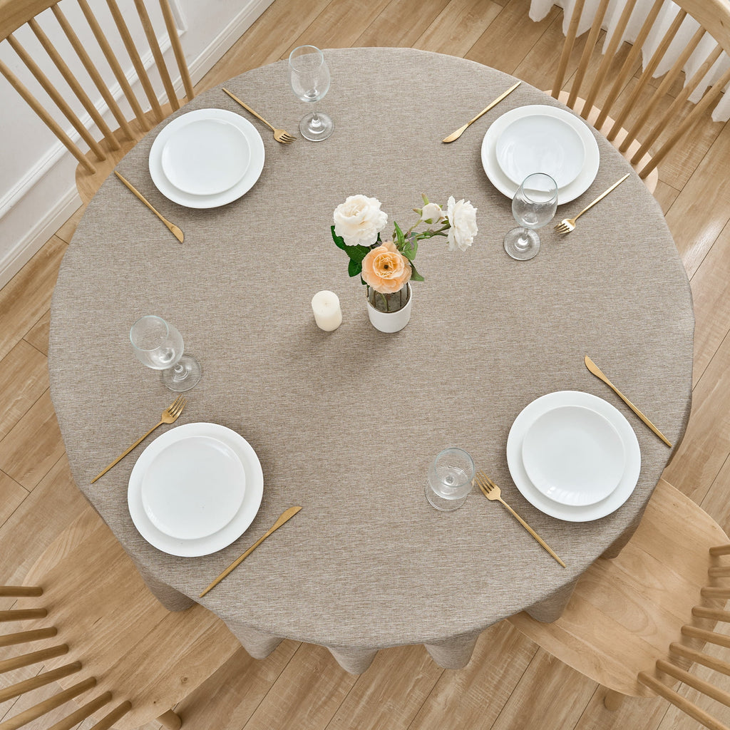 Inosoo Faux Linen Textured Rectangle Tablecloth - 60 x 84 inch Waterproof & Machine Washable Linen-Look Cloth Table Cover, White