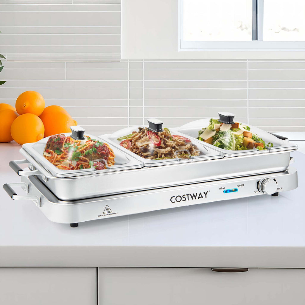 Costway Electric Buffet Server Food Warmer with 3 Removable Trays Adjustable Tempered