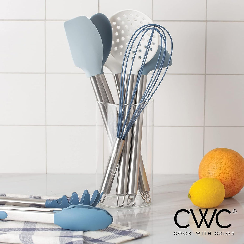 COOK WITH COLOR Kitchen Utensils Set, 10-Piece Cooking Utensils with Holder, Teal